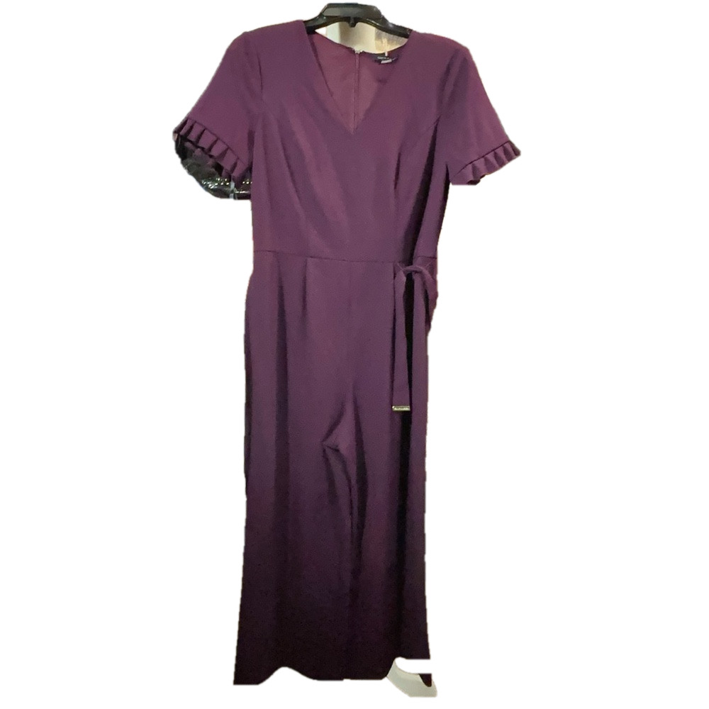 Tommy Hilfiger purple overall dress pants short sleeves v-neck tie belt